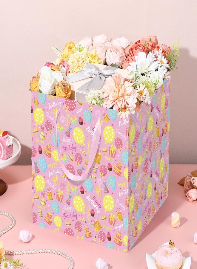 Woosytoo Extra Large Birthday Gift Bags 12" x 12" Square Gift Bag with Tissue Paper Pink Spotted Balloons with Confetti Design Wrapping Paper Bags Jumbo Present Bag for Girls' Birthday Wedding Party Favors - Image 2